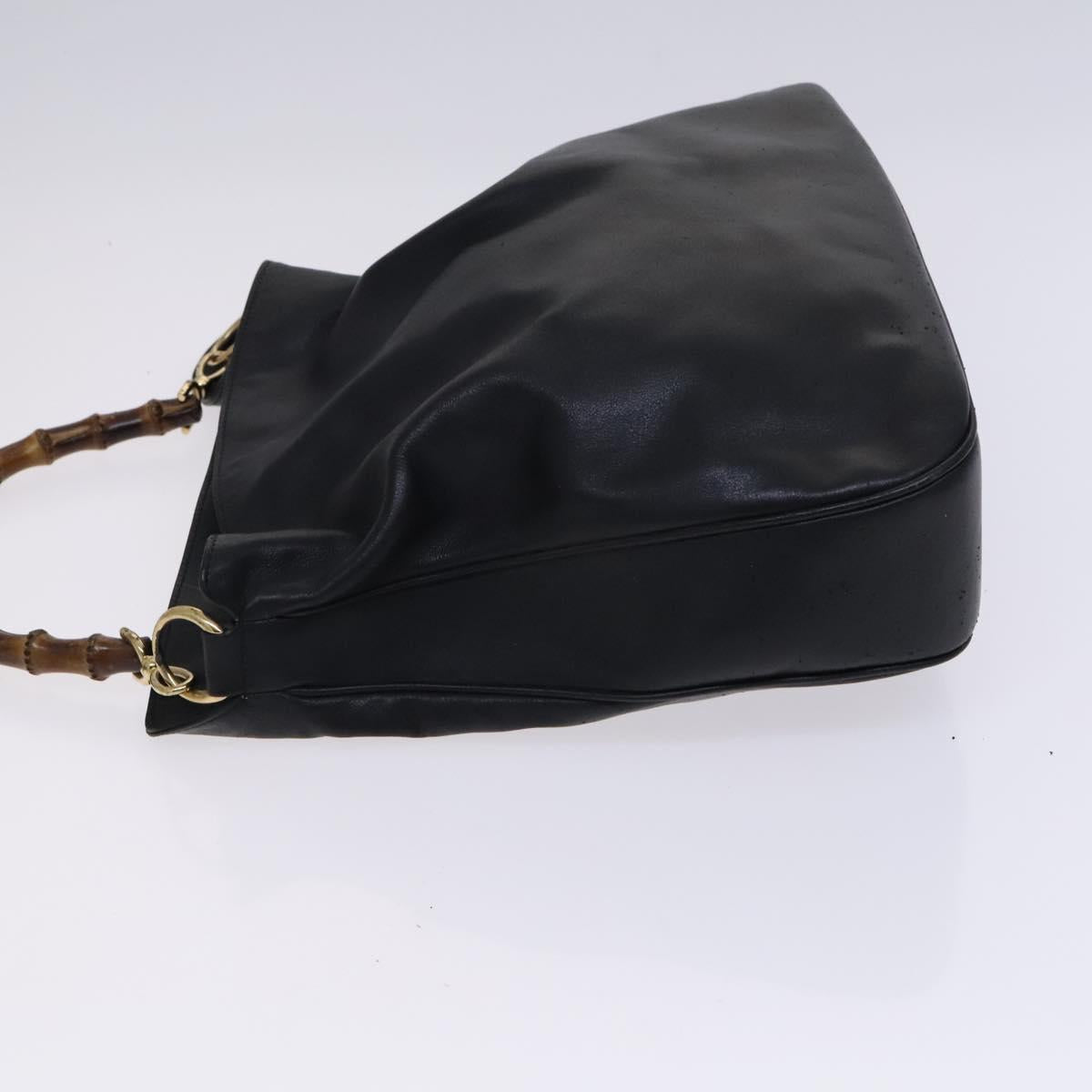 GUCCI Bamboo Shoulder Bag Leather 2way Black Gold 001 1781 1577 Auth 116886