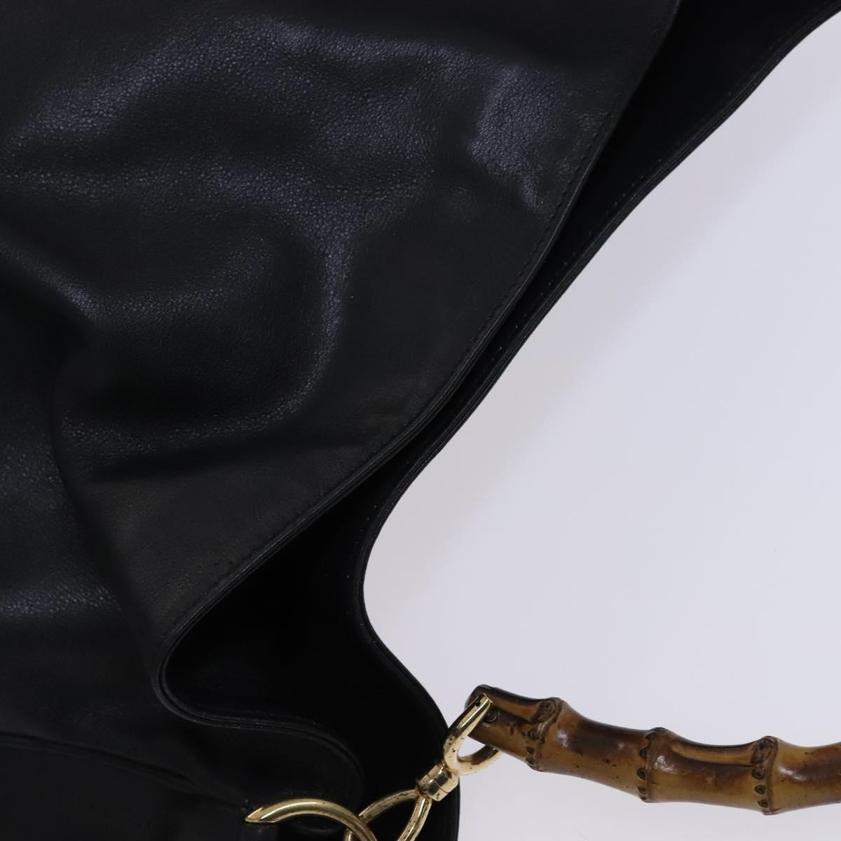 GUCCI Bamboo Shoulder Bag Leather 2way Black Gold 001 1781 1577 Auth 116886