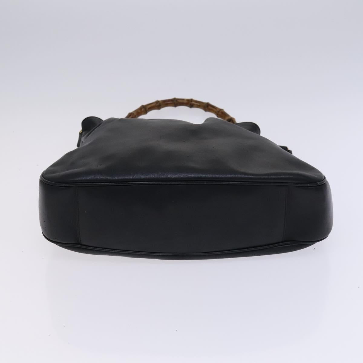 GUCCI Bamboo Shoulder Bag Leather 2way Black Gold 001 1781 1577 Auth 116886