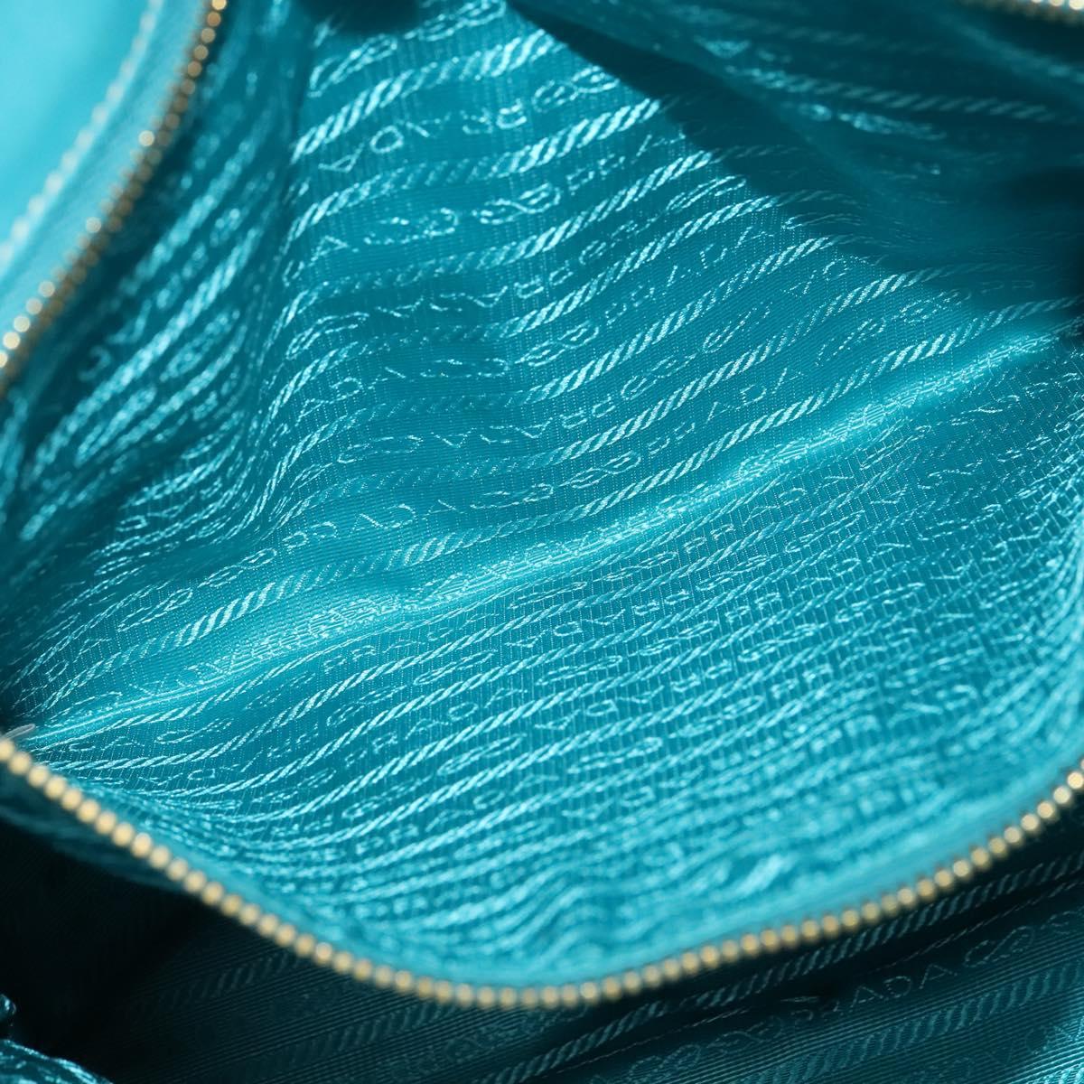 PRADA Hand Bag Nylon Leather 2way Turquoise Blue Gold Auth 116888