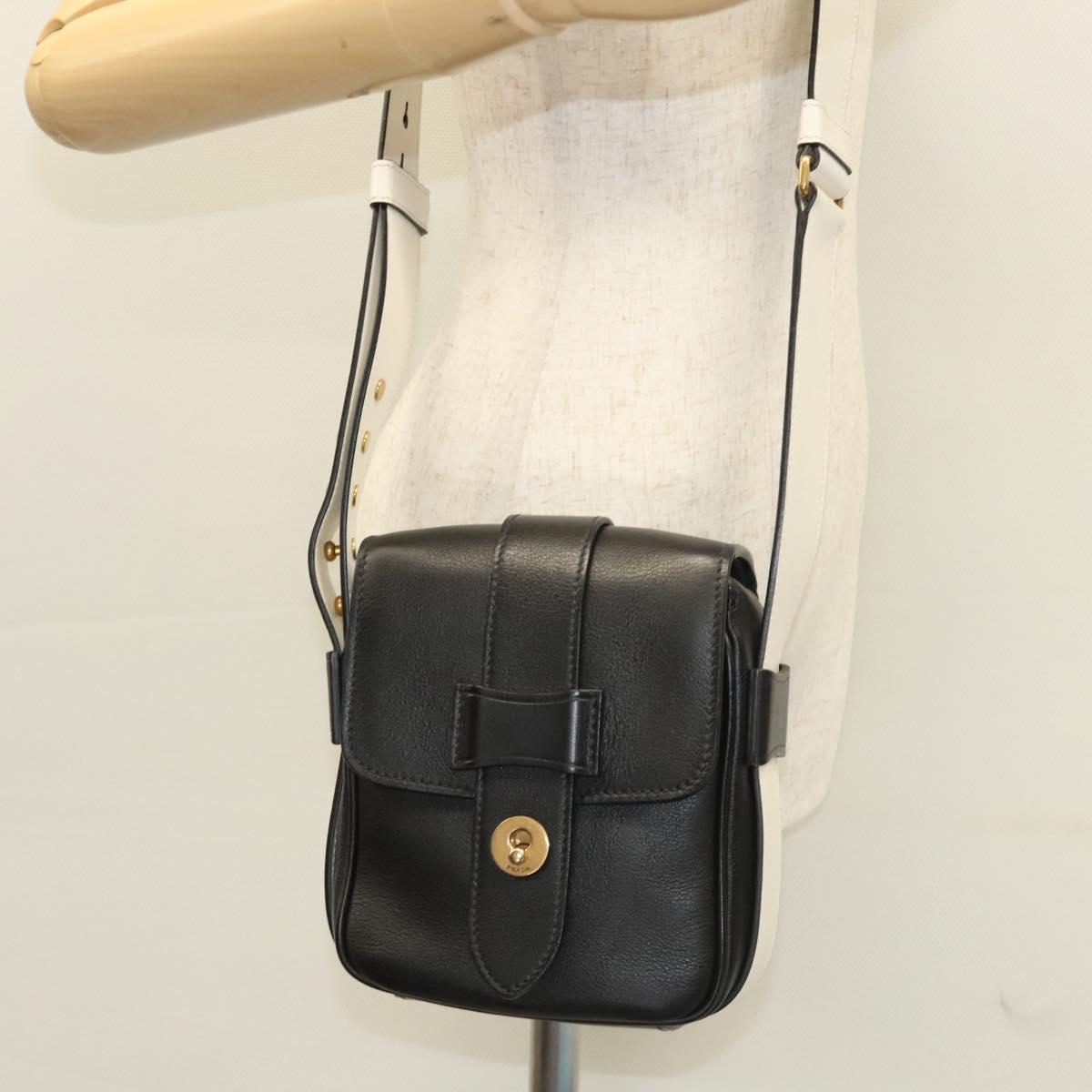 PRADA Shoulder Bag Leather Black White Auth 117019V
