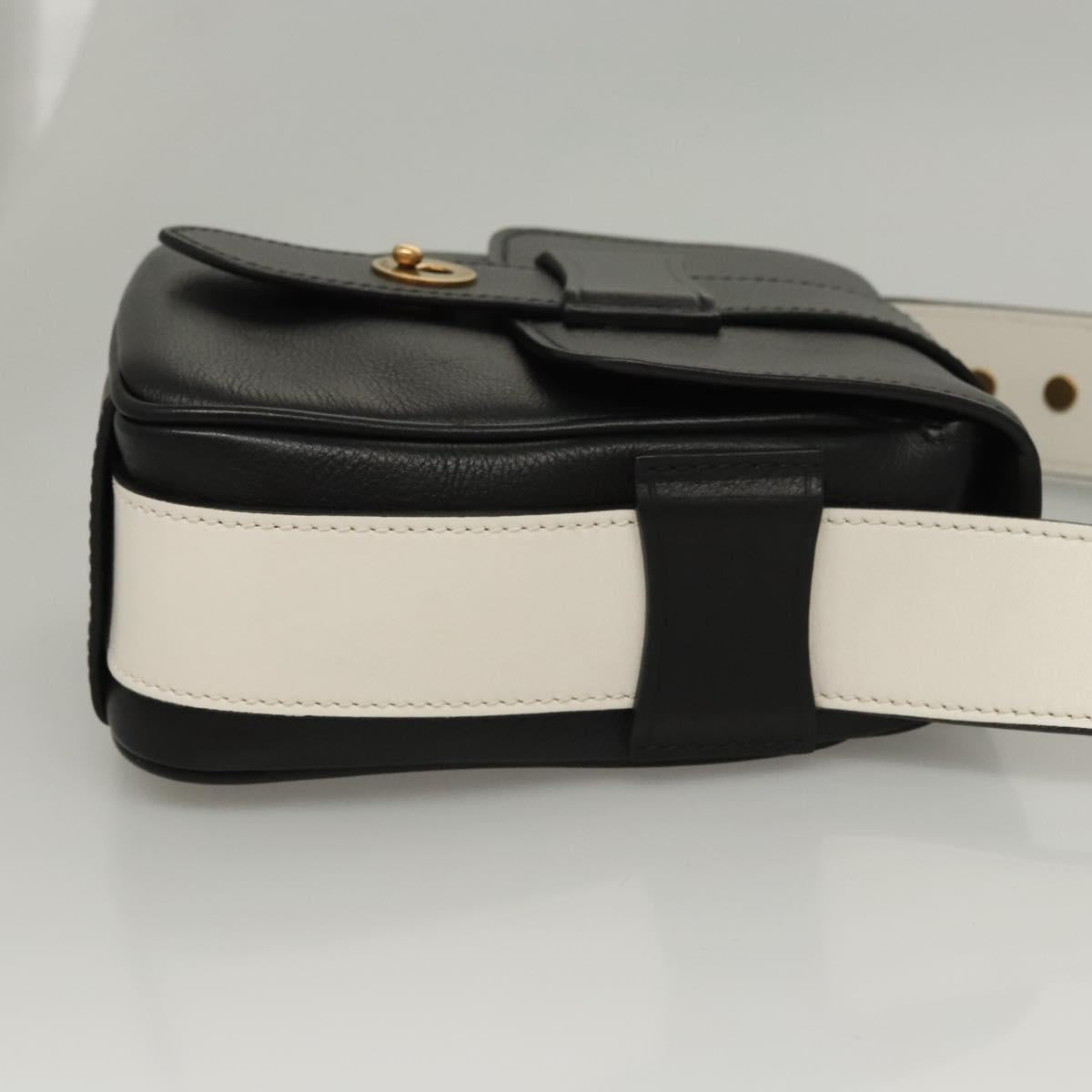 PRADA Shoulder Bag Leather Black White Auth 117019V