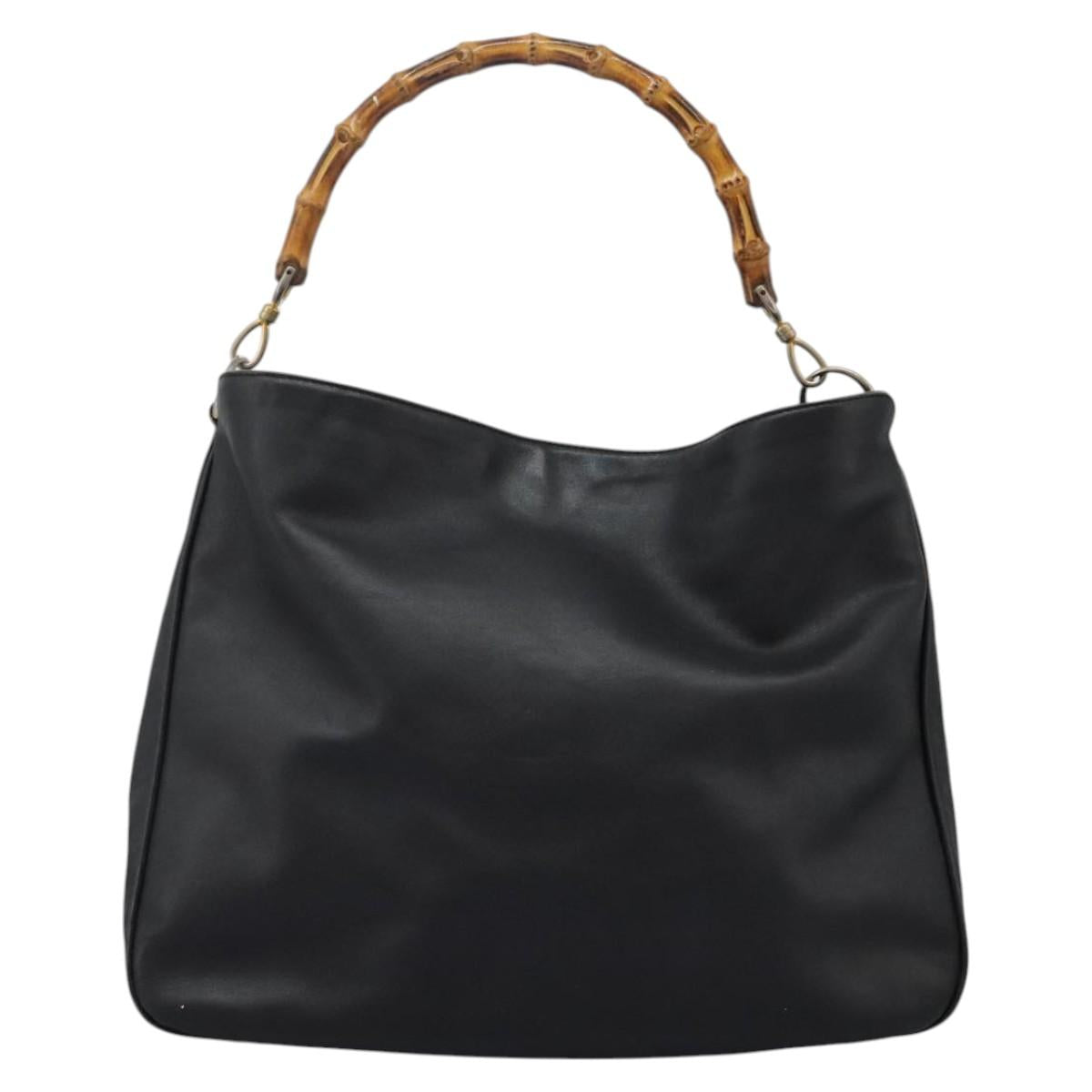 GUCCI Bamboo Hand Bag Leather 2way Black Gold 001 1781 1577 0 Auth 117029