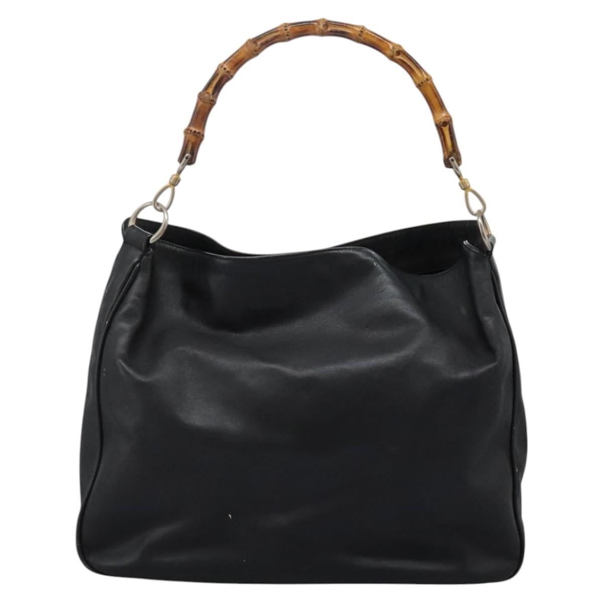 GUCCI Bamboo Hand Bag Leather 2way Black Gold 001 1781 1577 0 Auth 117029