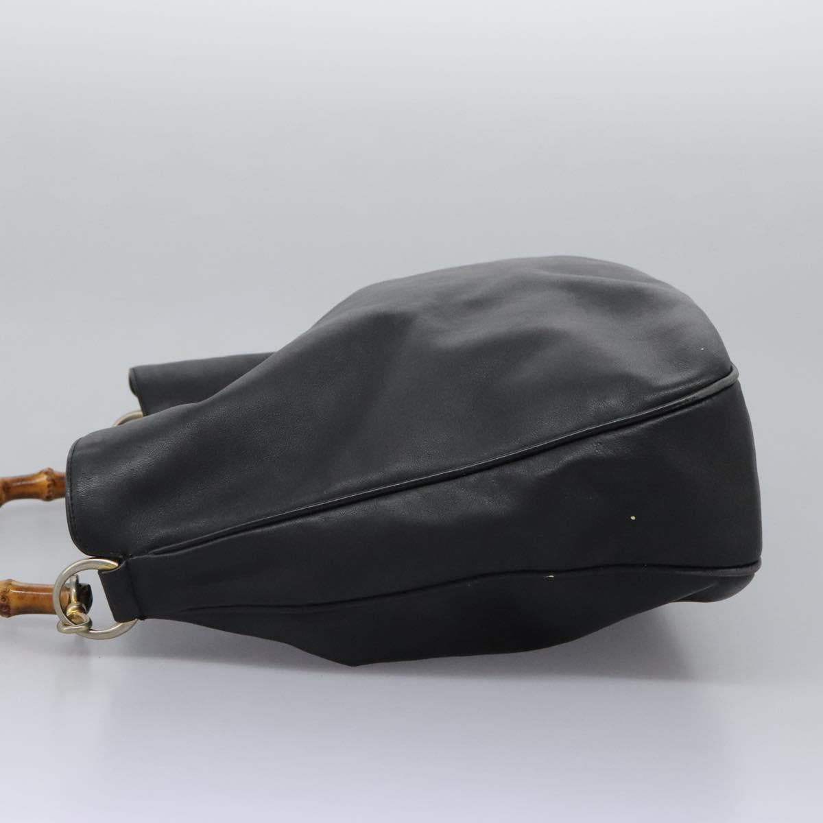 GUCCI Bamboo Hand Bag Leather 2way Black Gold 001 1781 1577 0 Auth 117029