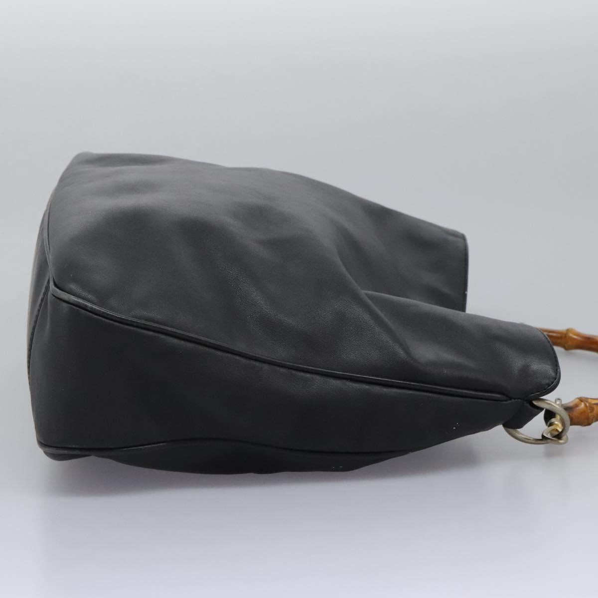 GUCCI Bamboo Hand Bag Leather 2way Black Gold 001 1781 1577 0 Auth 117029