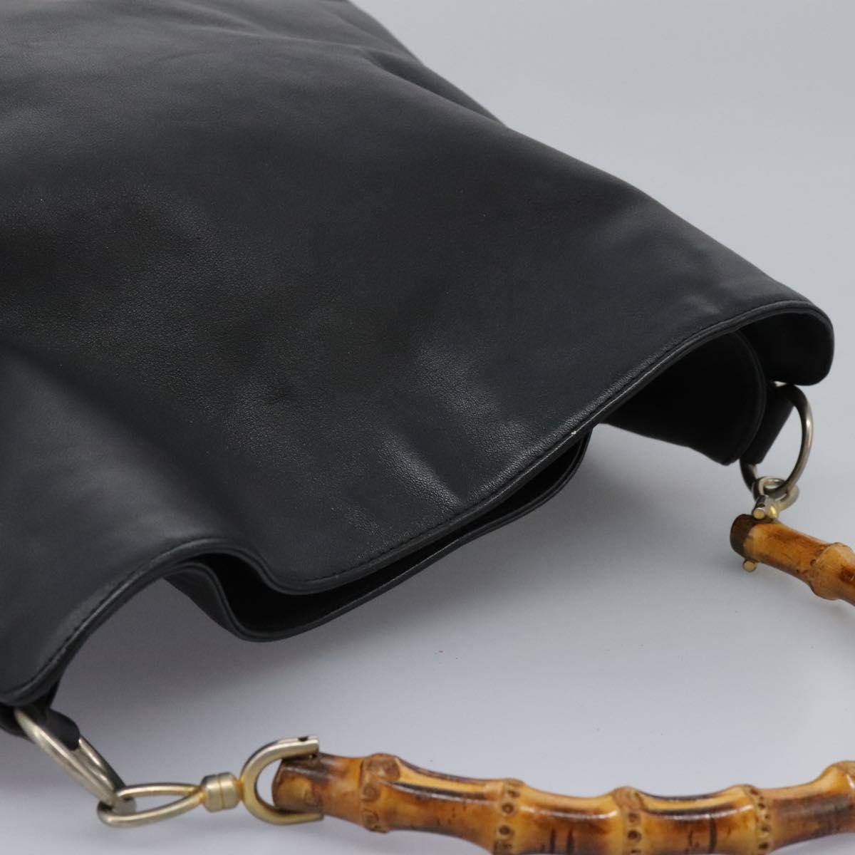 GUCCI Bamboo Hand Bag Leather 2way Black Gold 001 1781 1577 0 Auth 117029