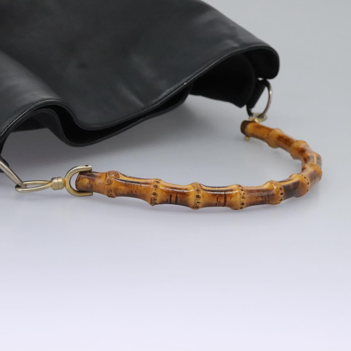 GUCCI Bamboo Hand Bag Leather 2way Black Gold 001 1781 1577 0 Auth 117029
