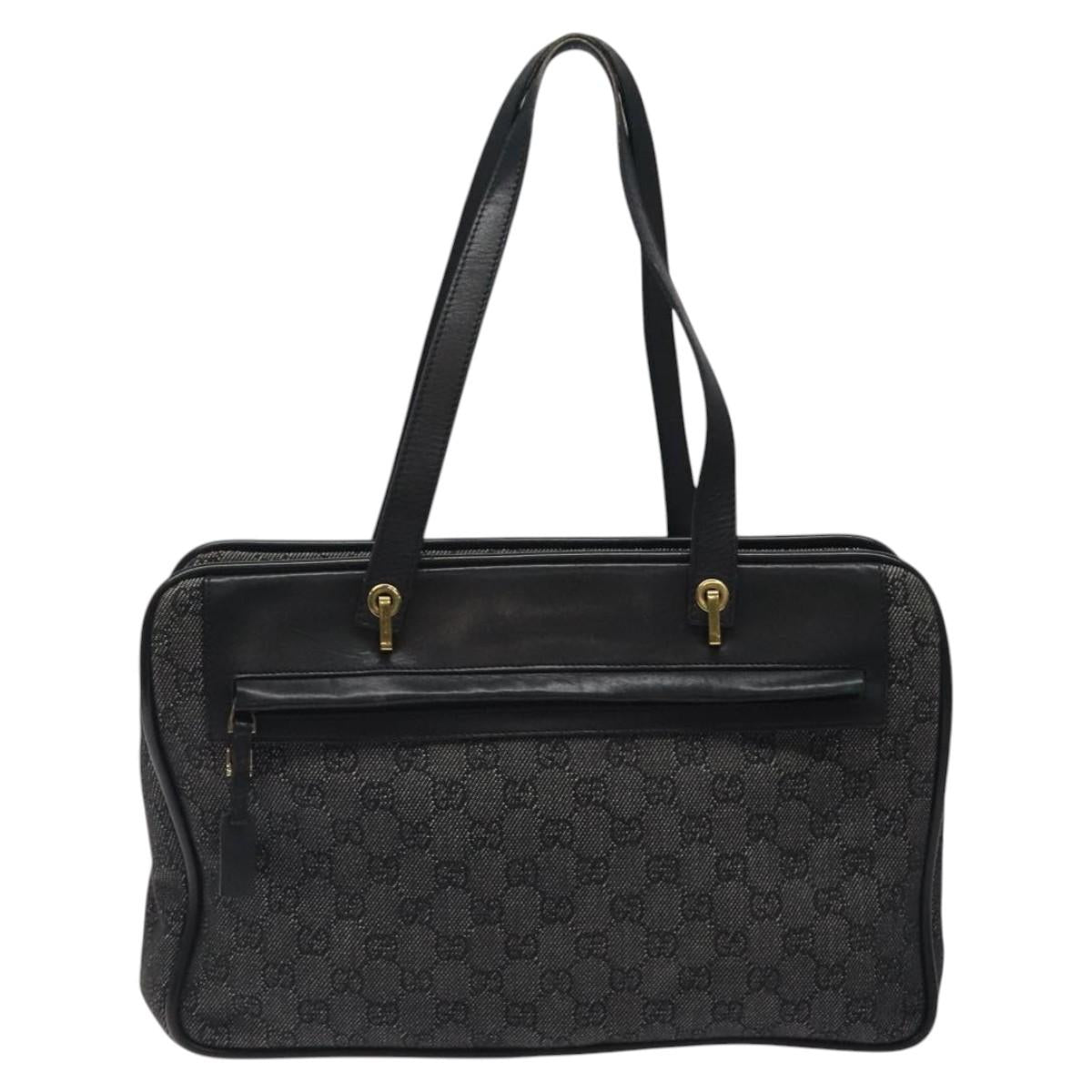 GUCCI GG Canvas Shoulder Bag Black Gold 92730 Auth 117062