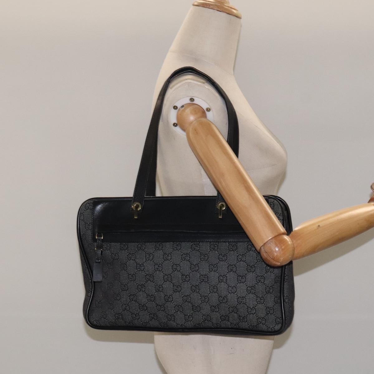 GUCCI GG Canvas Shoulder Bag Black Gold 92730 Auth 117062