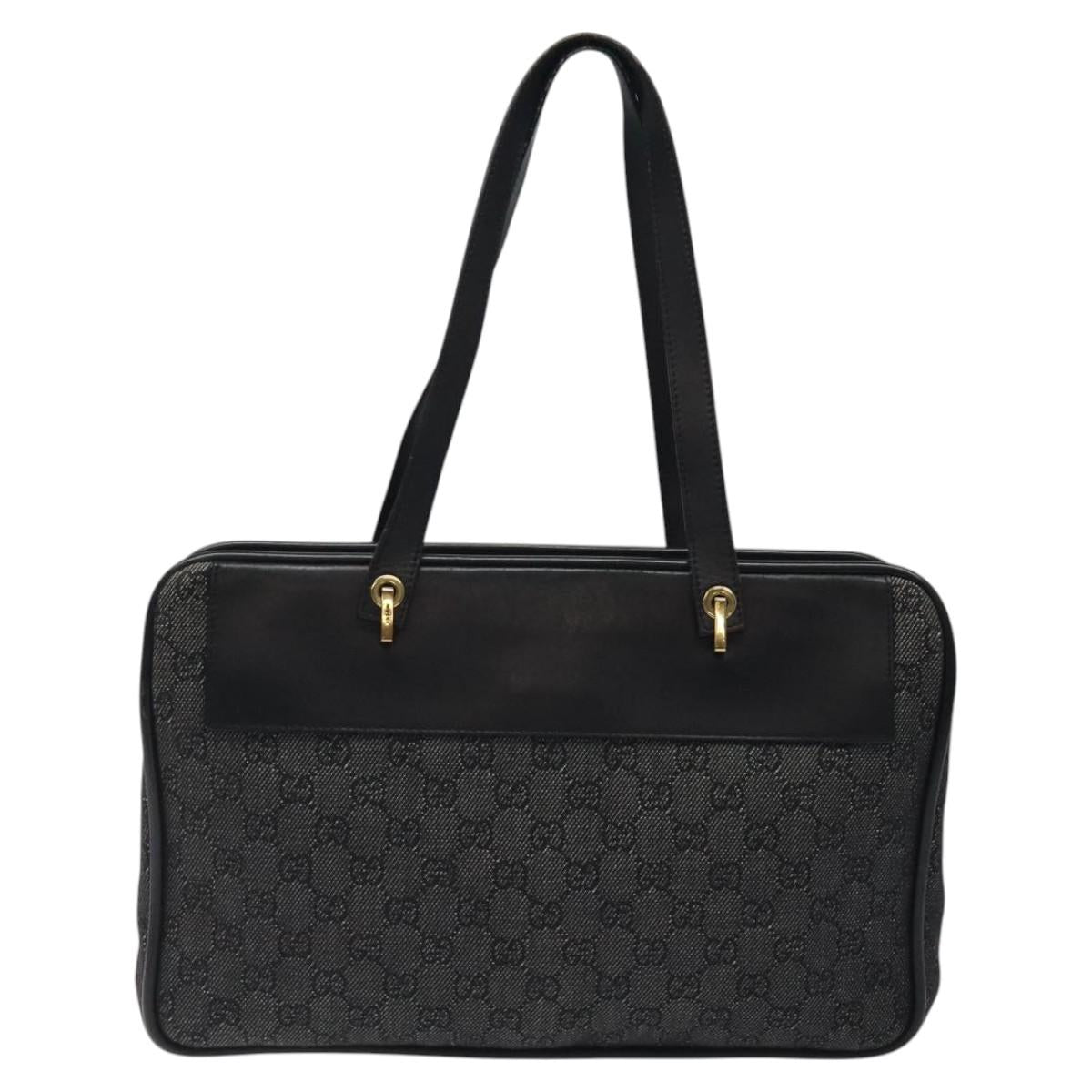 GUCCI GG Canvas Shoulder Bag Black Gold 92730 Auth 117062