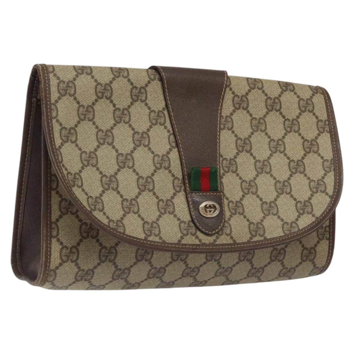 GUCCI GG Supreme Web Sherry Line Bag PVC Beige Green Red 156 01 030 Auth 117104