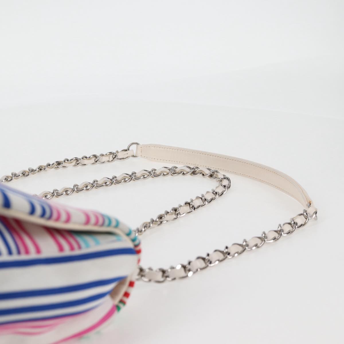 CHANEL Chain Shoulder Bag Canvas White Multicolor CC Auth 117109AM