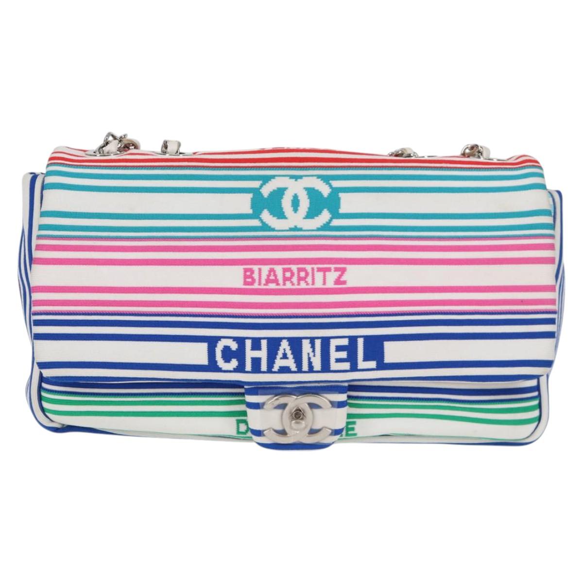 CHANEL Chain Shoulder Bag Canvas White Multicolor CC Auth 117109AM