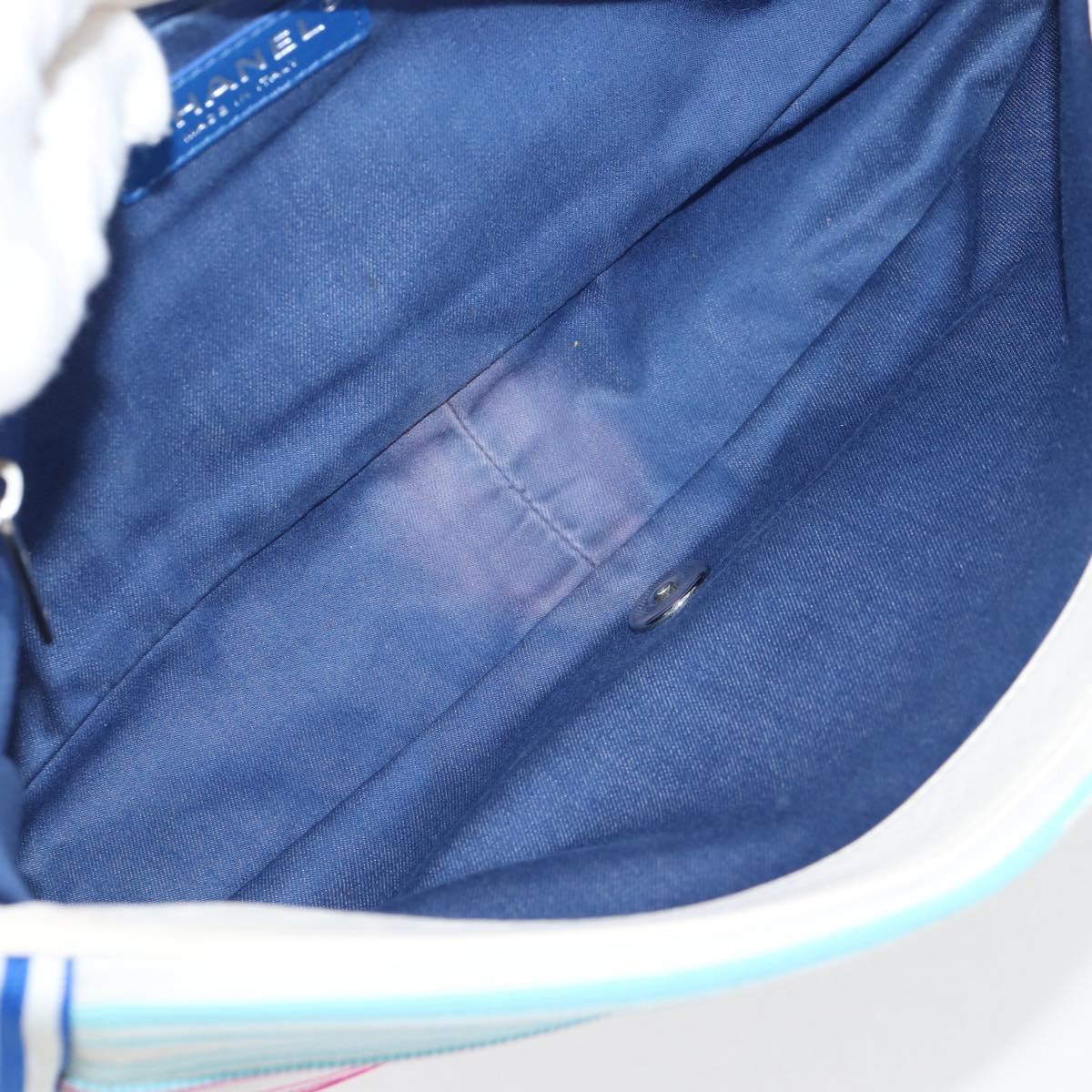 CHANEL Chain Shoulder Bag Canvas White Multicolor CC Auth 117109AM