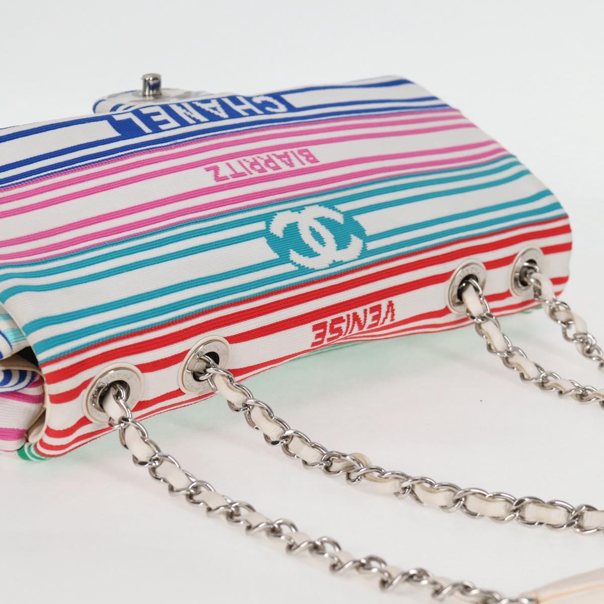 CHANEL Chain Shoulder Bag Canvas White Multicolor CC Auth 117109AM