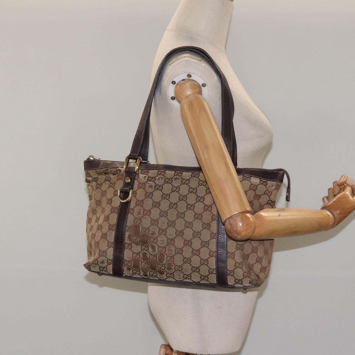 GUCCI GG Canvas Tote Bag Beige Gold 141470 Auth 117117