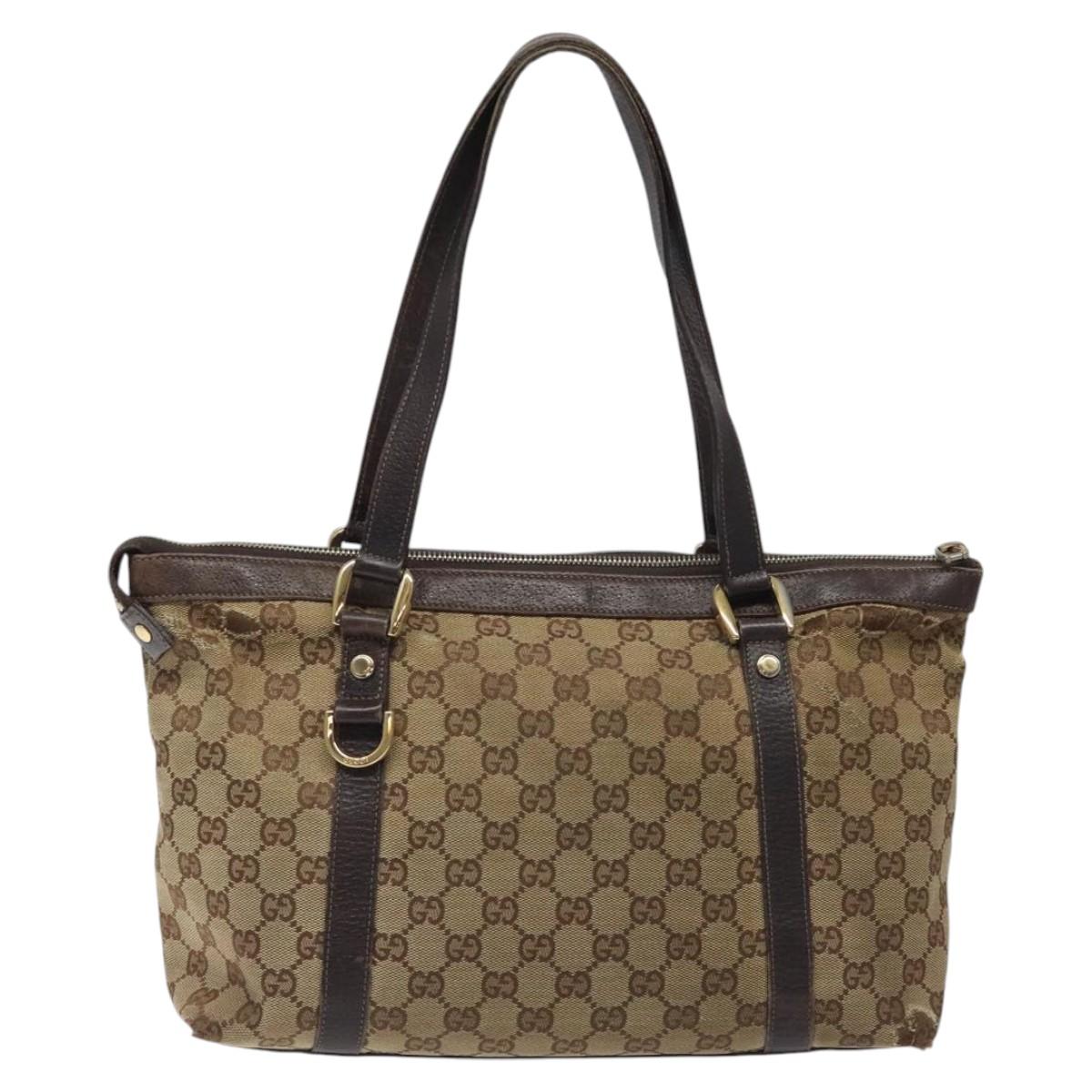 GUCCI GG Canvas Tote Bag Beige Gold 141470 Auth 117117