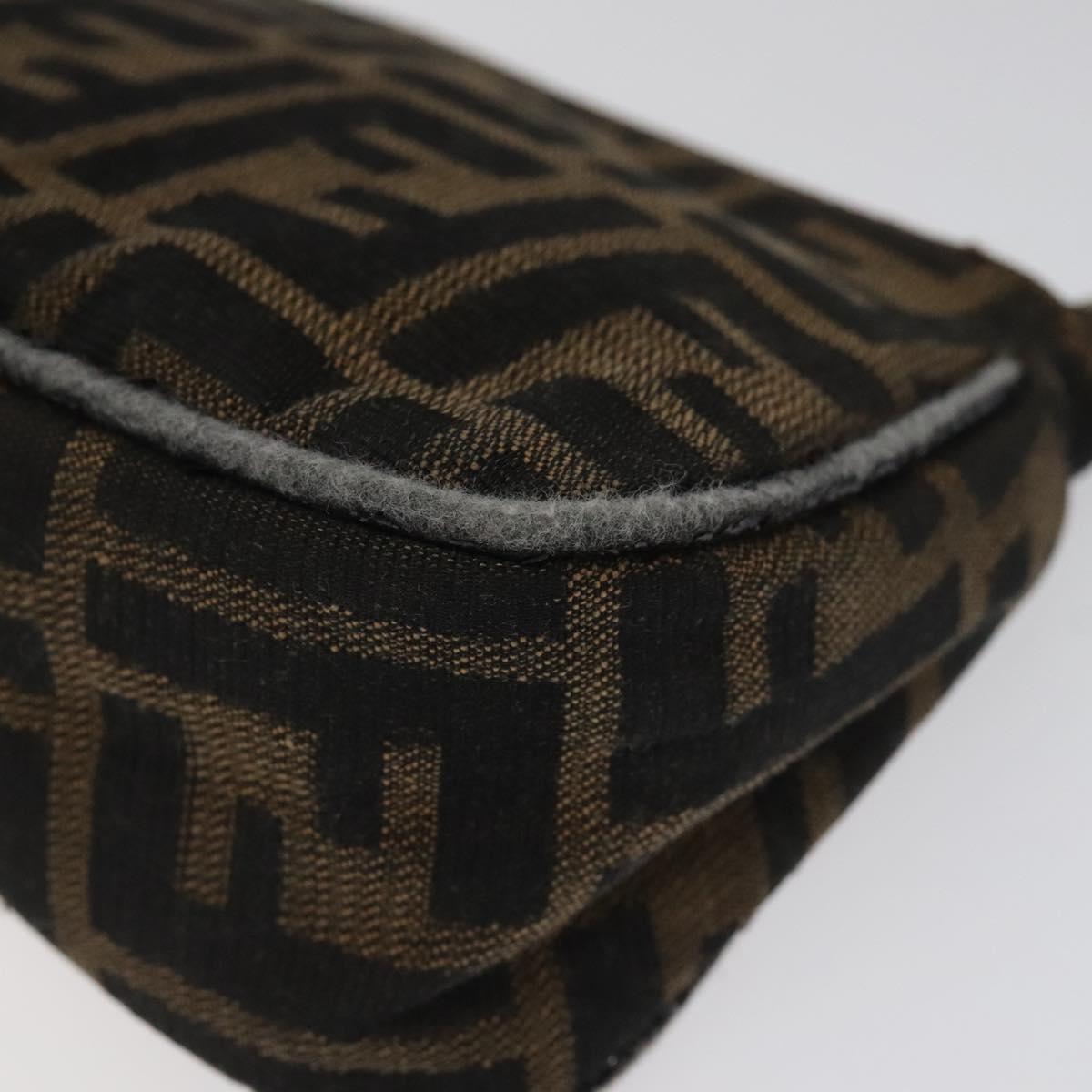 FENDI Zucca Canvas Pouch Black Brown Auth 117119