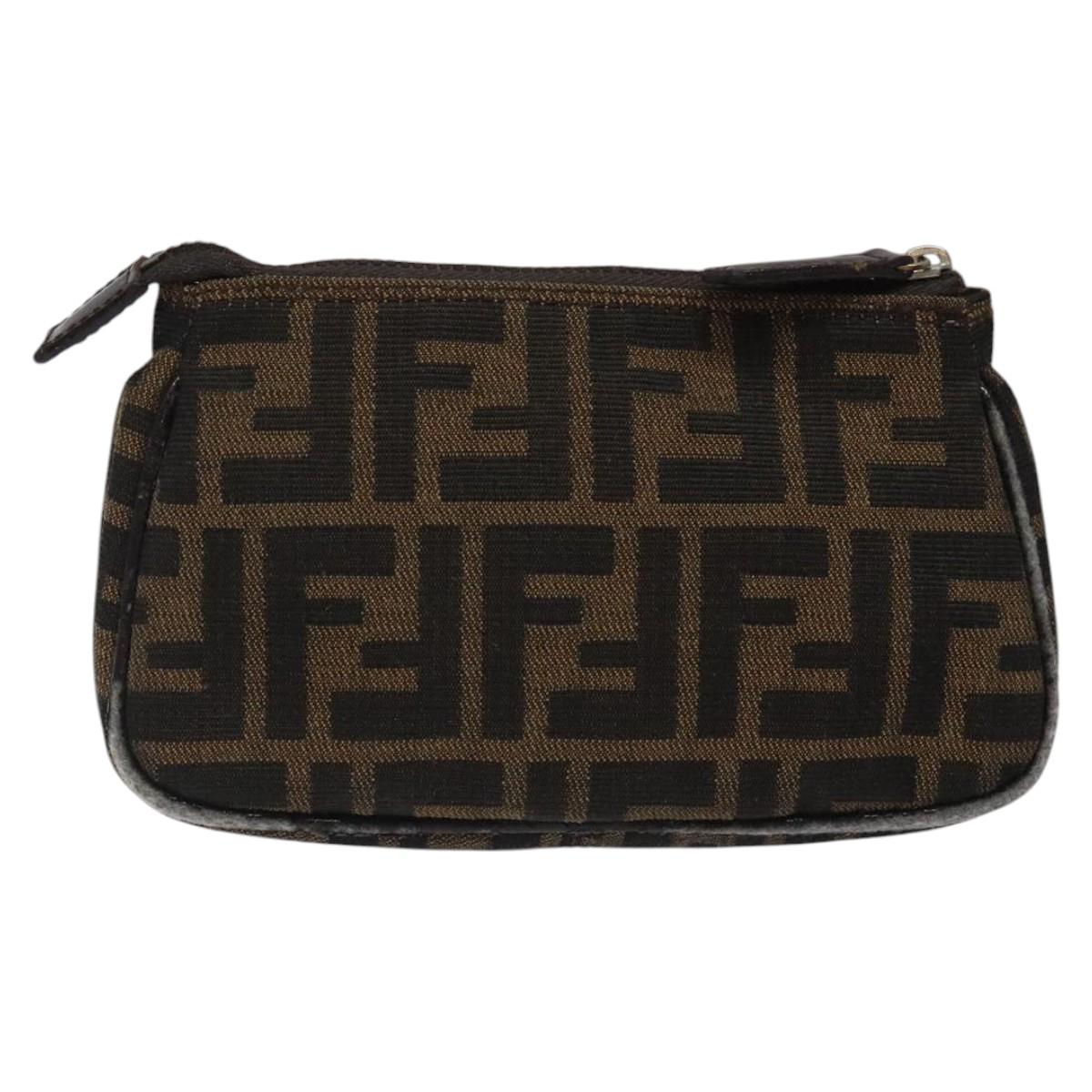 FENDI Zucca Canvas Pouch Black Brown Auth 117119