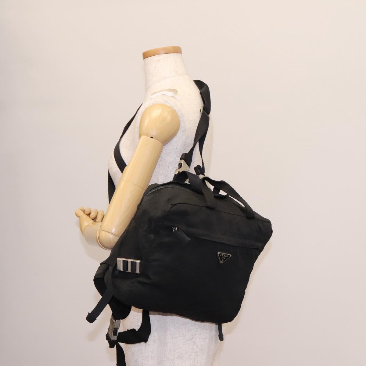 PRADA Hand Bag Nylon 2way Black Silver Auth 117219