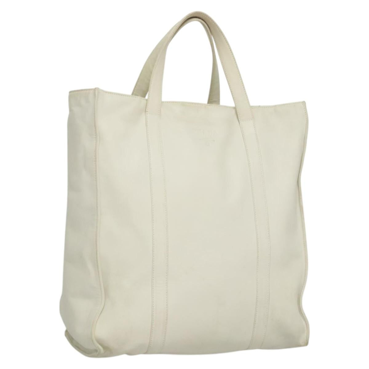 PRADA Hand Bag Leather White Auth 117223