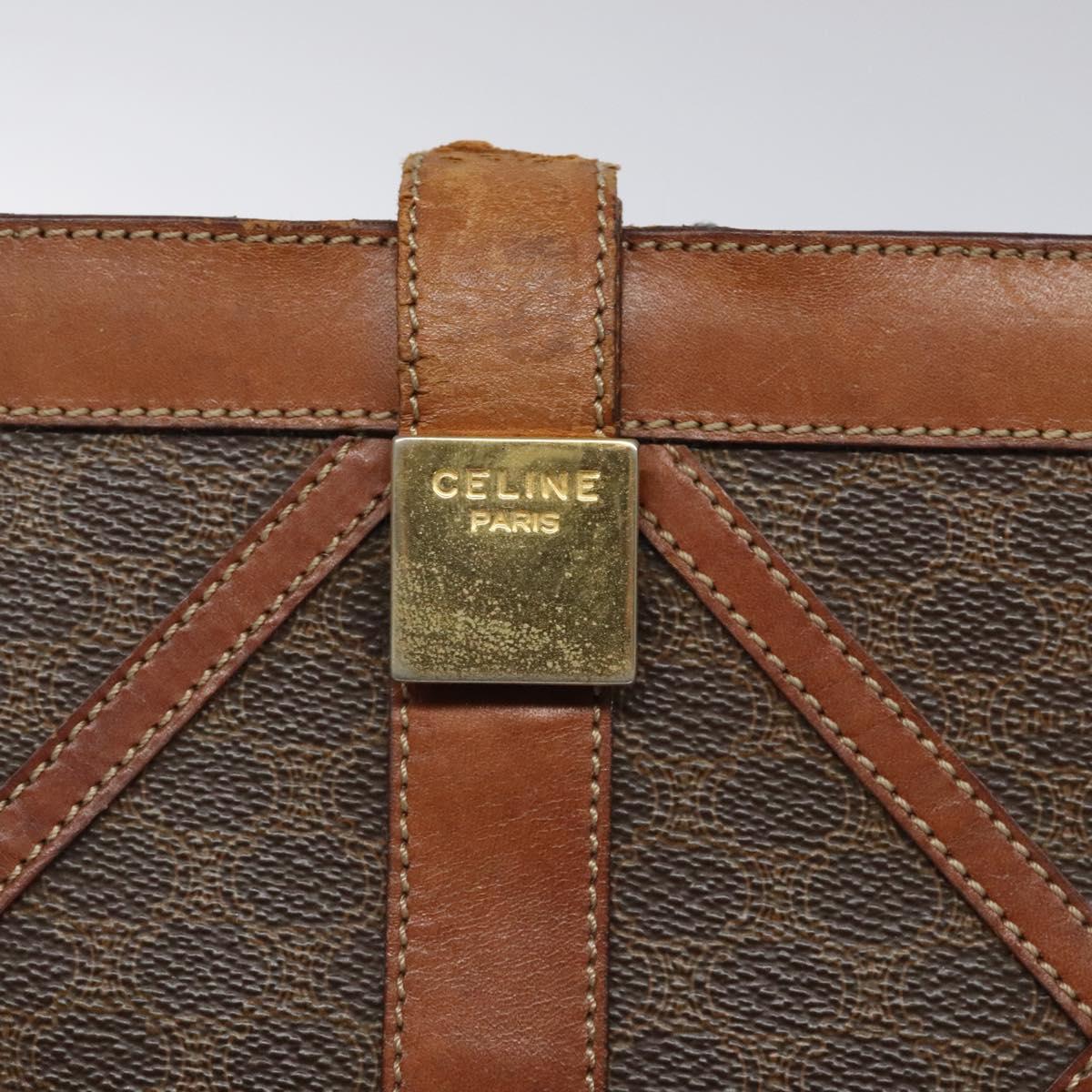 CELINE Macadam Canvas Shoulder Bag PVC Leather Brown Gold Auth 117240