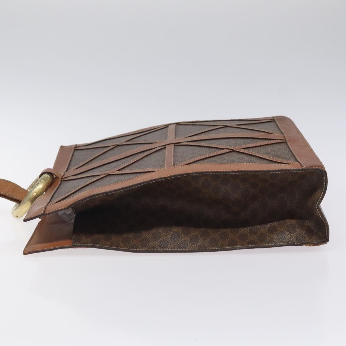 CELINE Macadam Canvas Shoulder Bag PVC Leather Brown Gold Auth 117240