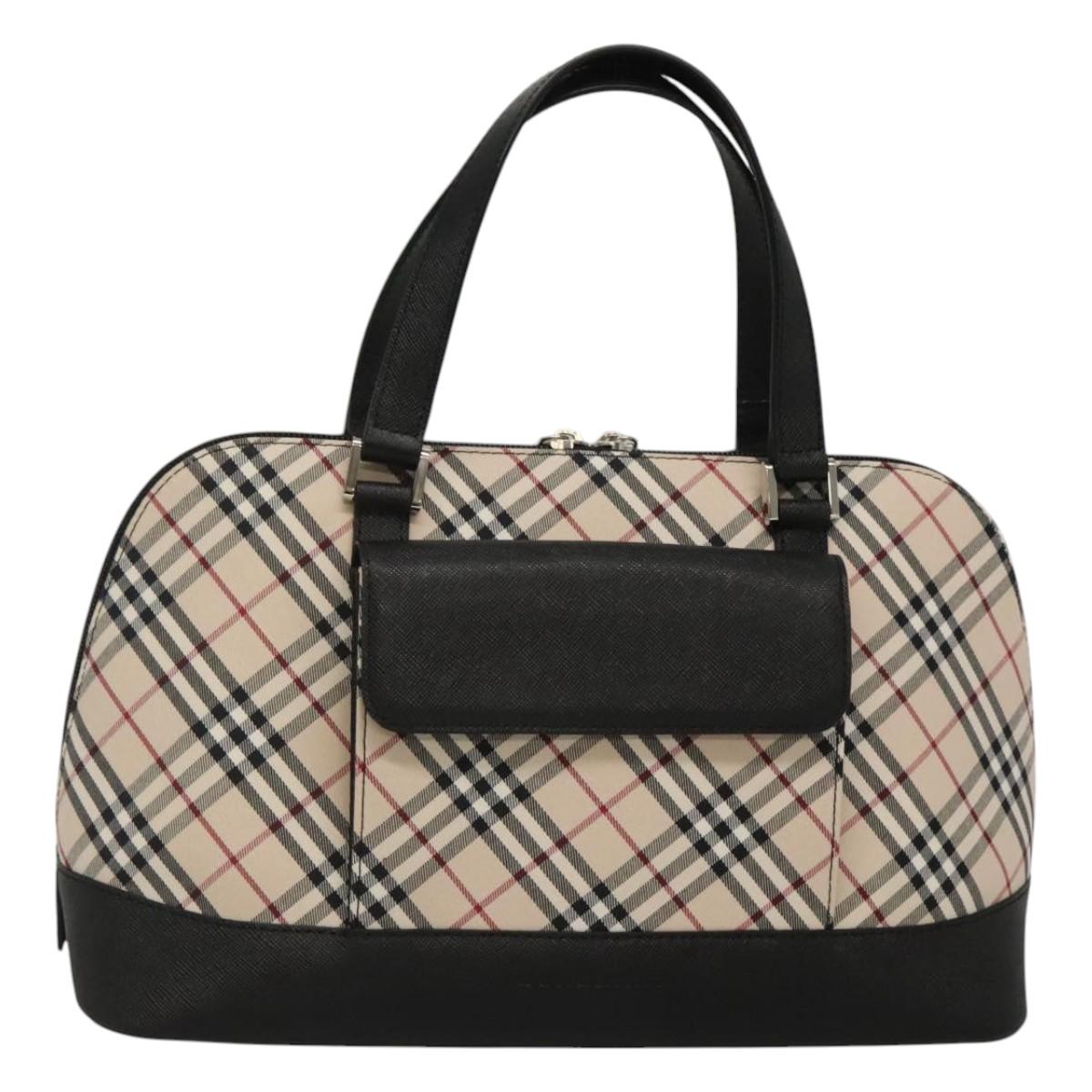 BURBERRY Nova Check Hand Bag Canvas Beige Silver Auth 117241V