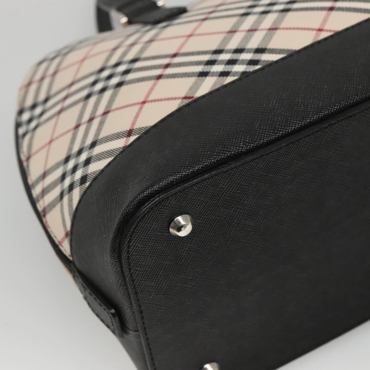 BURBERRY Nova Check Hand Bag Canvas Beige Silver Auth 117241V