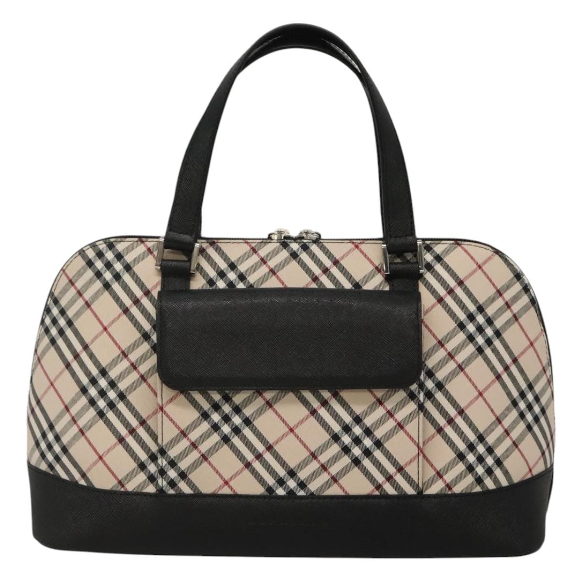 BURBERRY Nova Check Hand Bag Canvas Beige Silver Auth 117241V