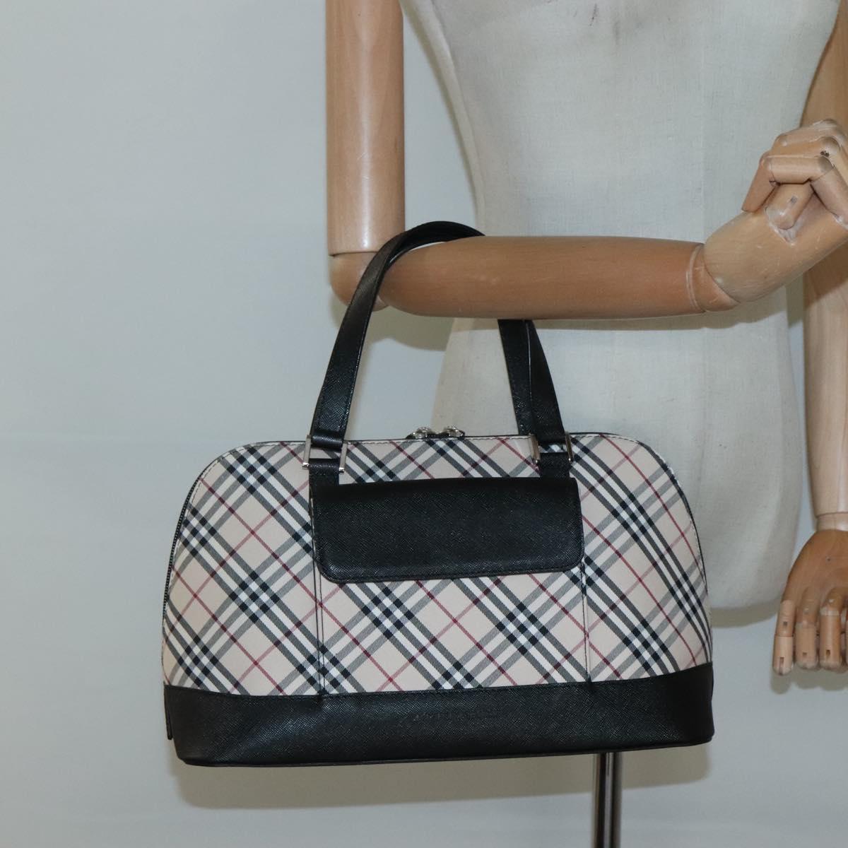 BURBERRY Nova Check Hand Bag Canvas Beige Silver Auth 117241V