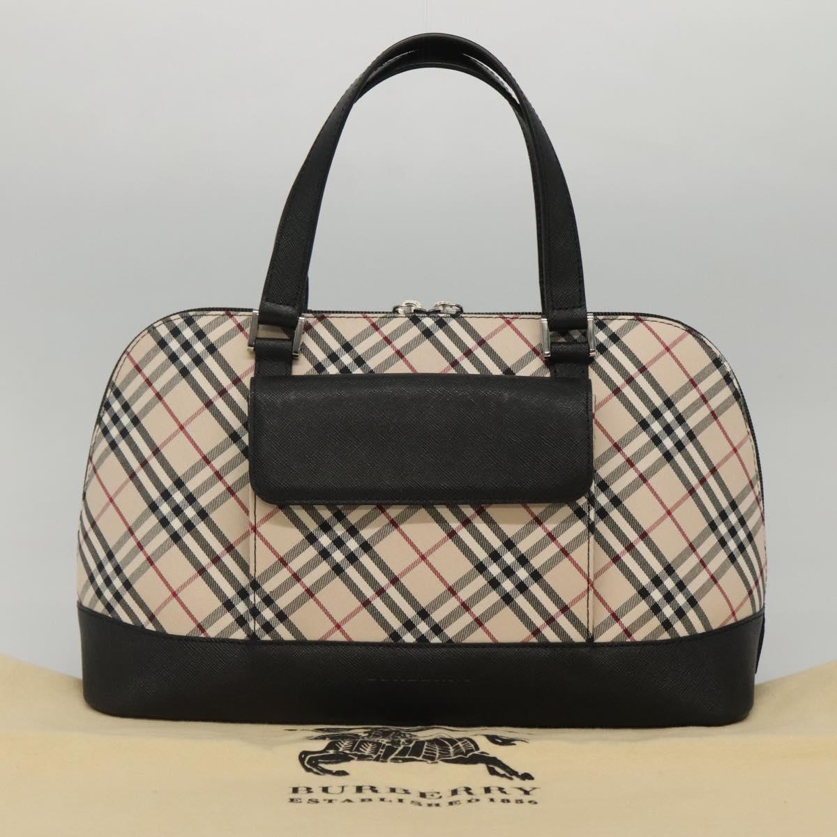 BURBERRY Nova Check Hand Bag Canvas Beige Silver Auth 117241V