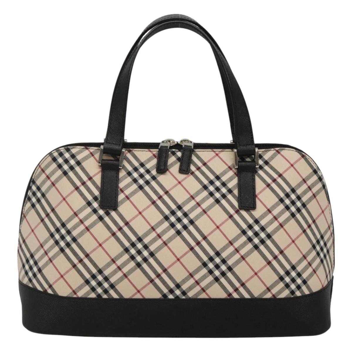 BURBERRY Nova Check Hand Bag Canvas Beige Silver Auth 117241V