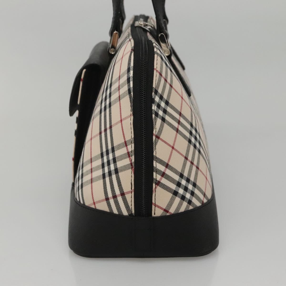 BURBERRY Nova Check Hand Bag Canvas Beige Silver Auth 117241V