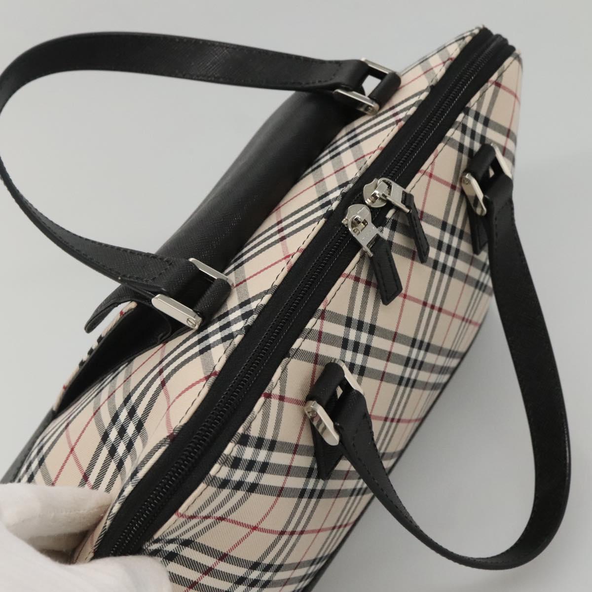 BURBERRY Nova Check Hand Bag Canvas Beige Silver Auth 117241V