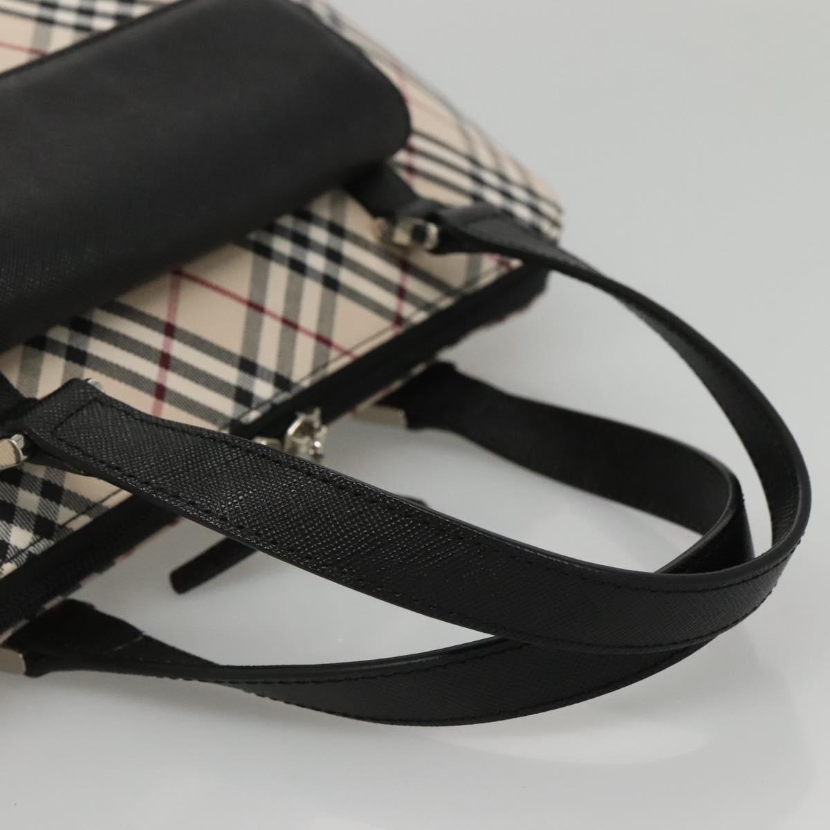 BURBERRY Nova Check Hand Bag Canvas Beige Silver Auth 117241V