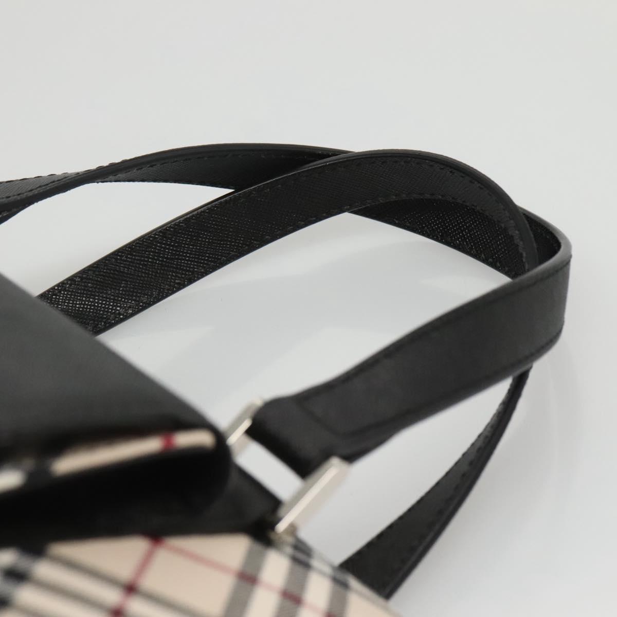 BURBERRY Nova Check Hand Bag Canvas Beige Silver Auth 117241V