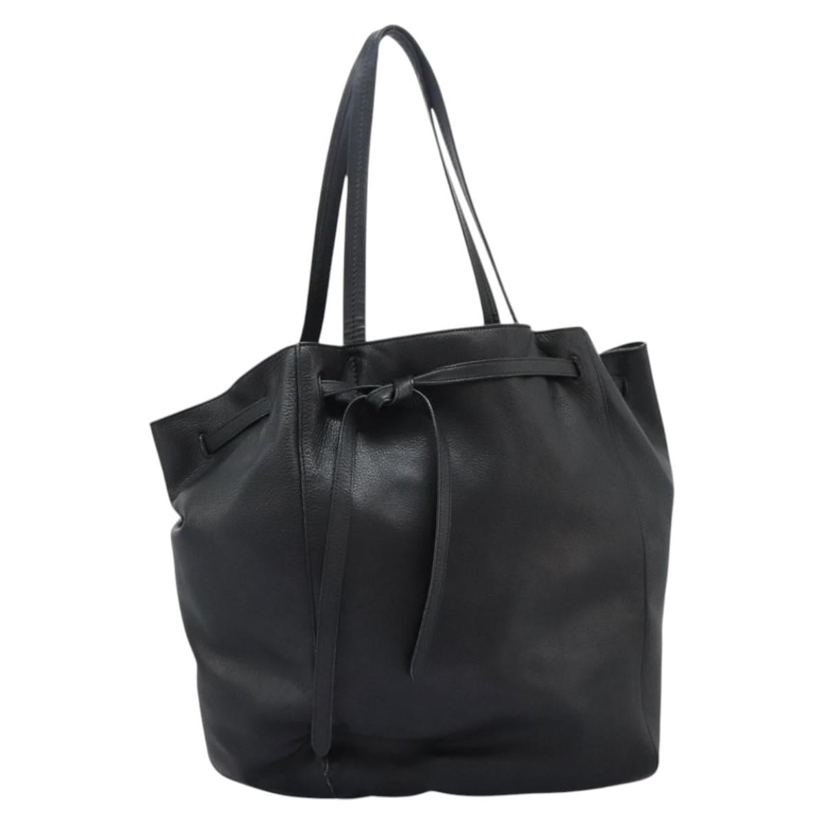 CELINE Tote Bag Leather Black Auth 117256