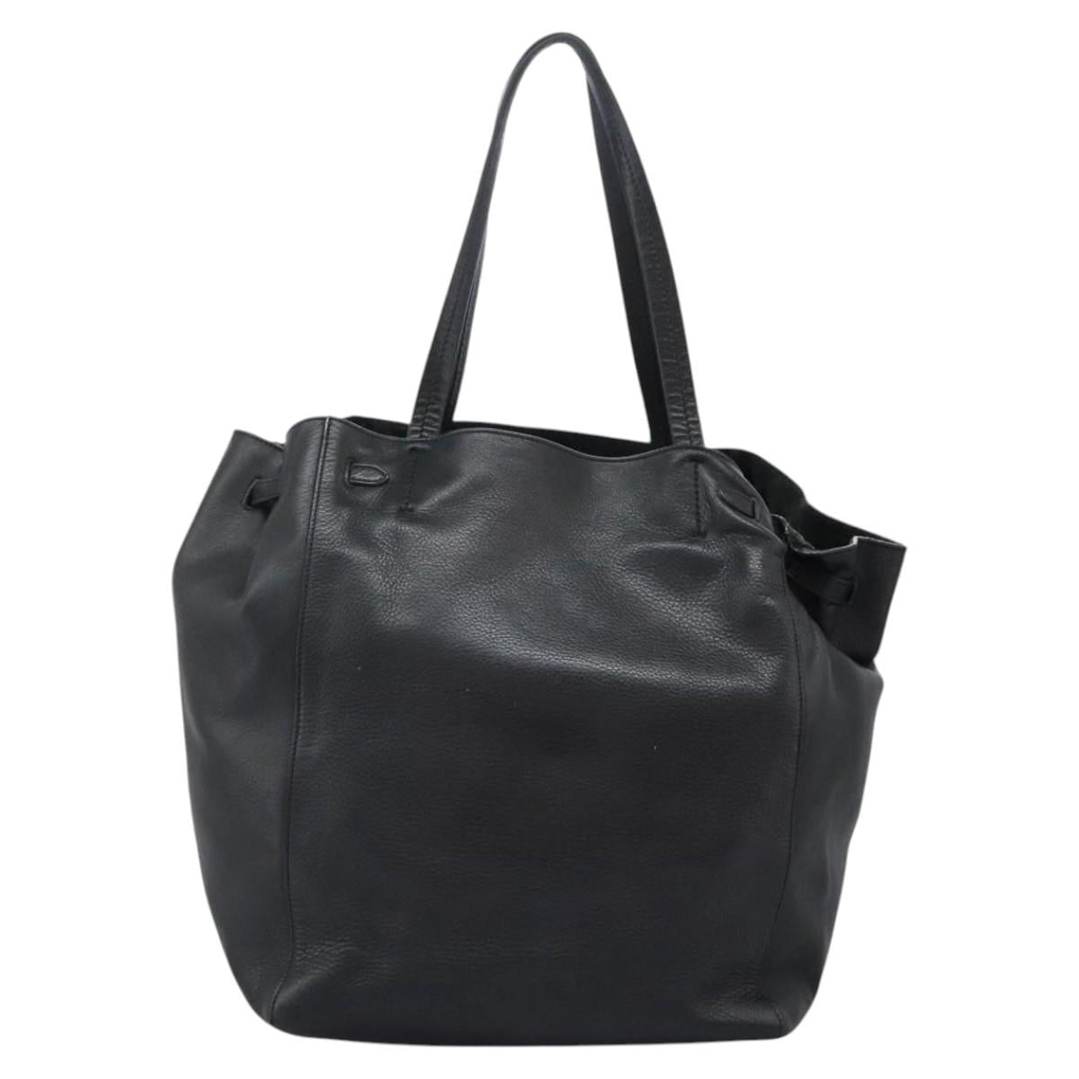 CELINE Tote Bag Leather Black Auth 117256