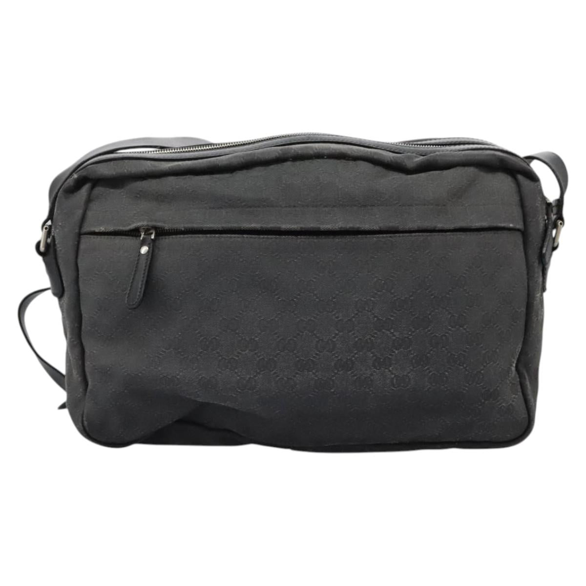 GUCCI GG Canvas Shoulder Bag Black Silver 223648 Auth 117257