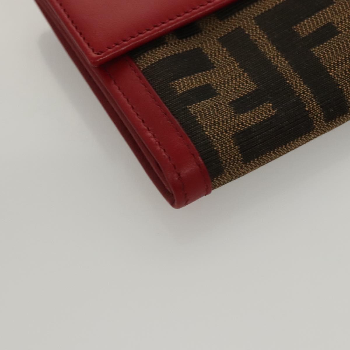FENDI Zucca Canvas Wallet Black Brown Red Auth 117263