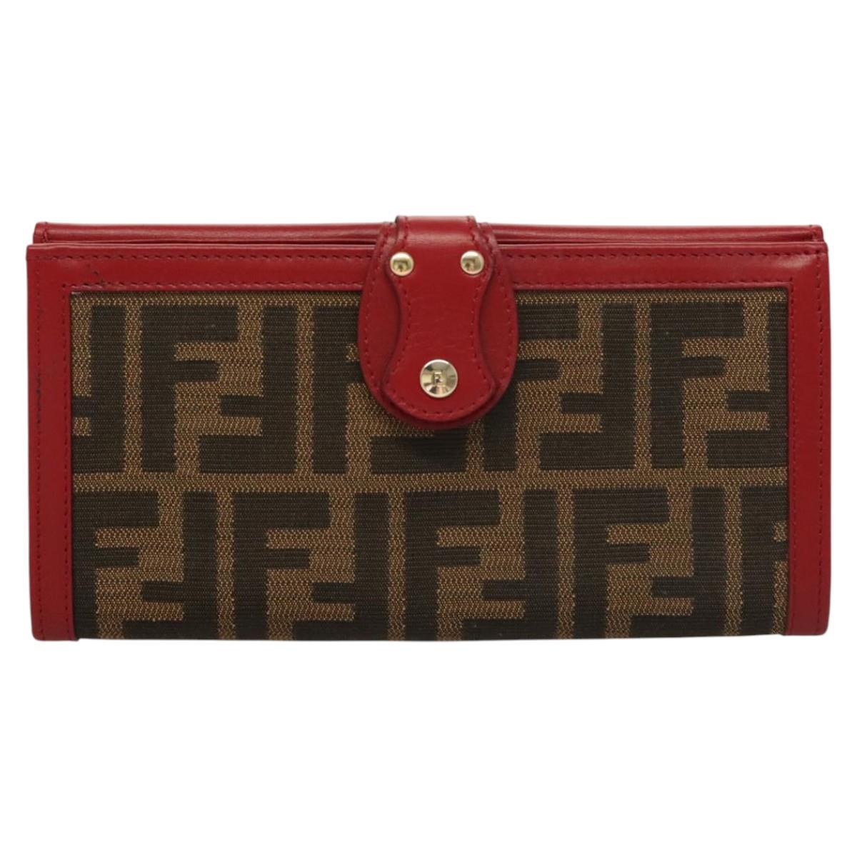 FENDI Zucca Canvas Wallet Black Brown Red Auth 117263