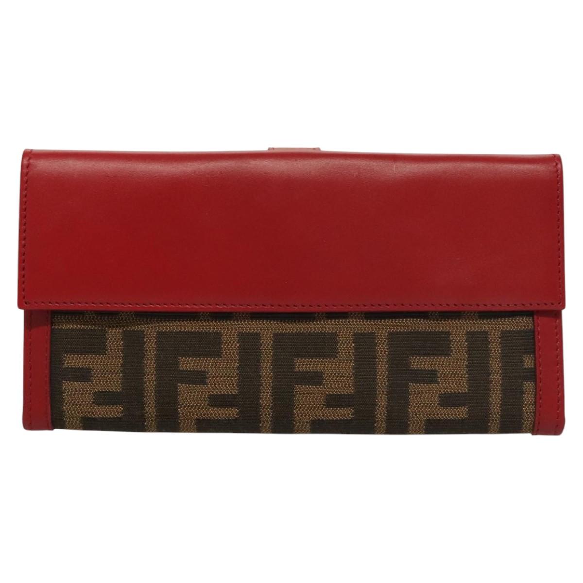 FENDI Zucca Canvas Wallet Black Brown Red Auth 117263
