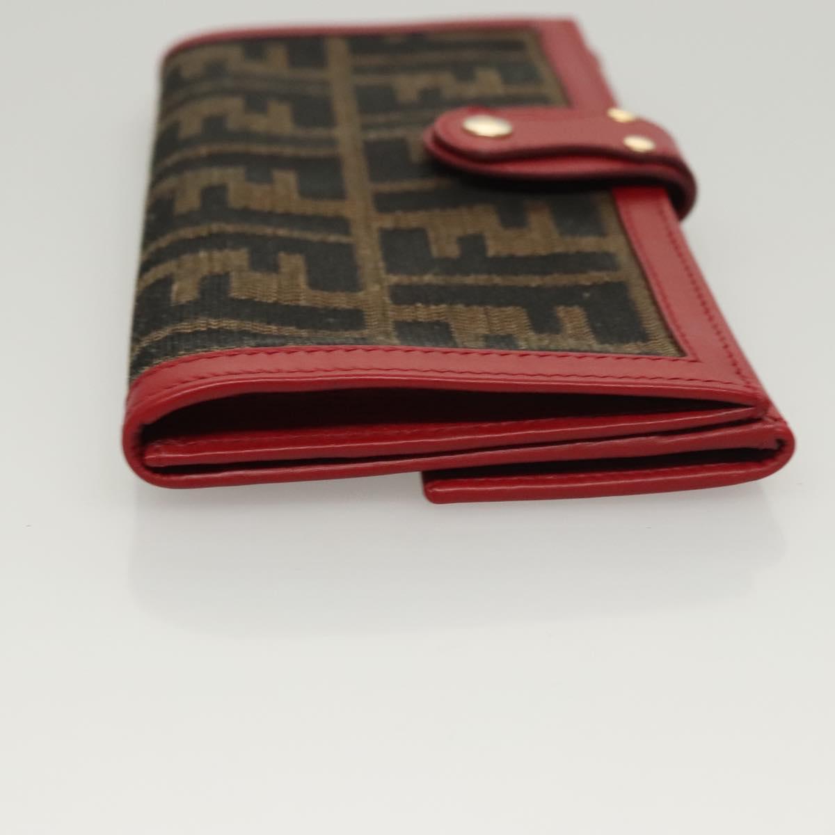 FENDI Zucca Canvas Wallet Black Brown Red Auth 117263
