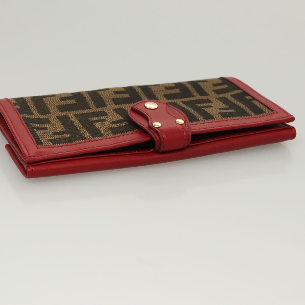 FENDI Zucca Canvas Wallet Black Brown Red Auth 117263