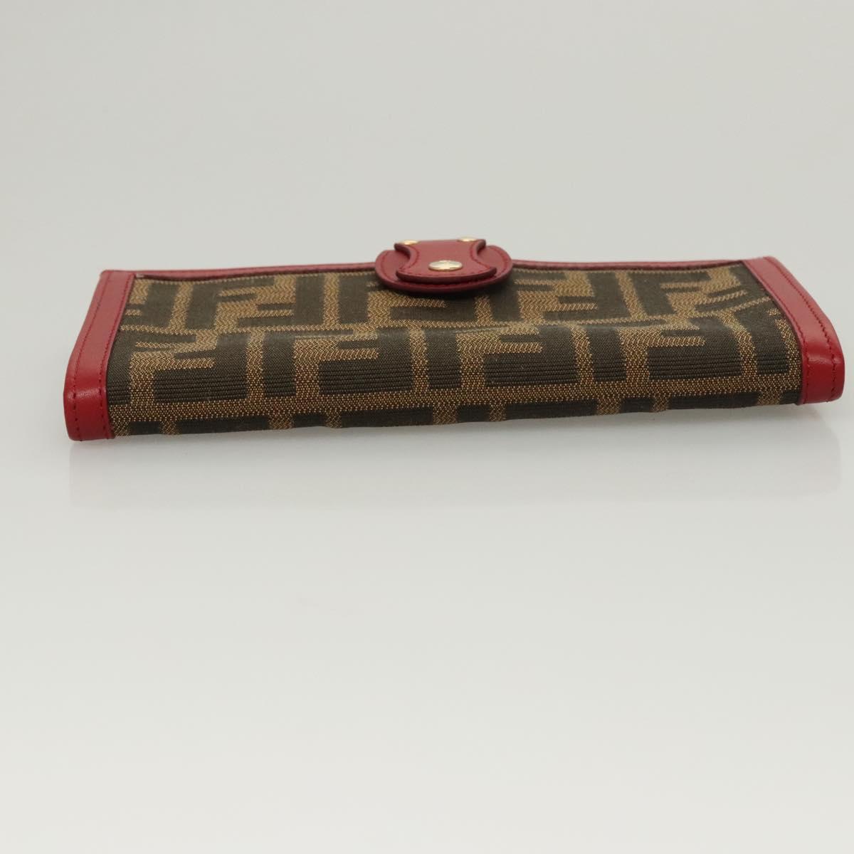 FENDI Zucca Canvas Wallet Black Brown Red Auth 117263