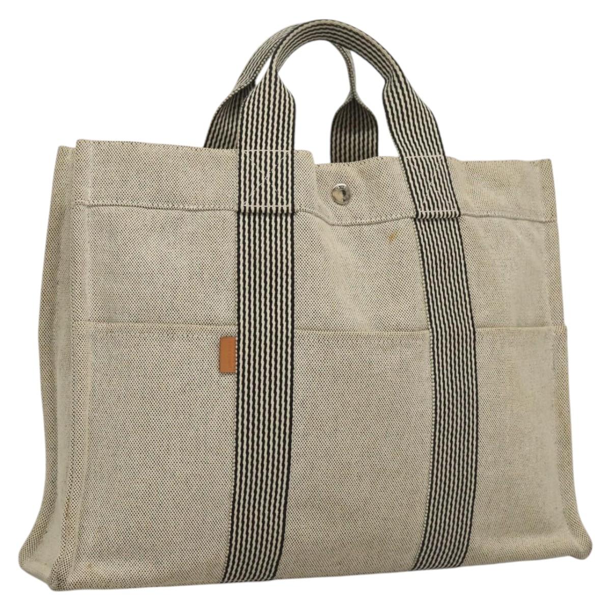 HERMES New Fourre Tout MM Hand Bag Canvas Gray Silver Auth 117285