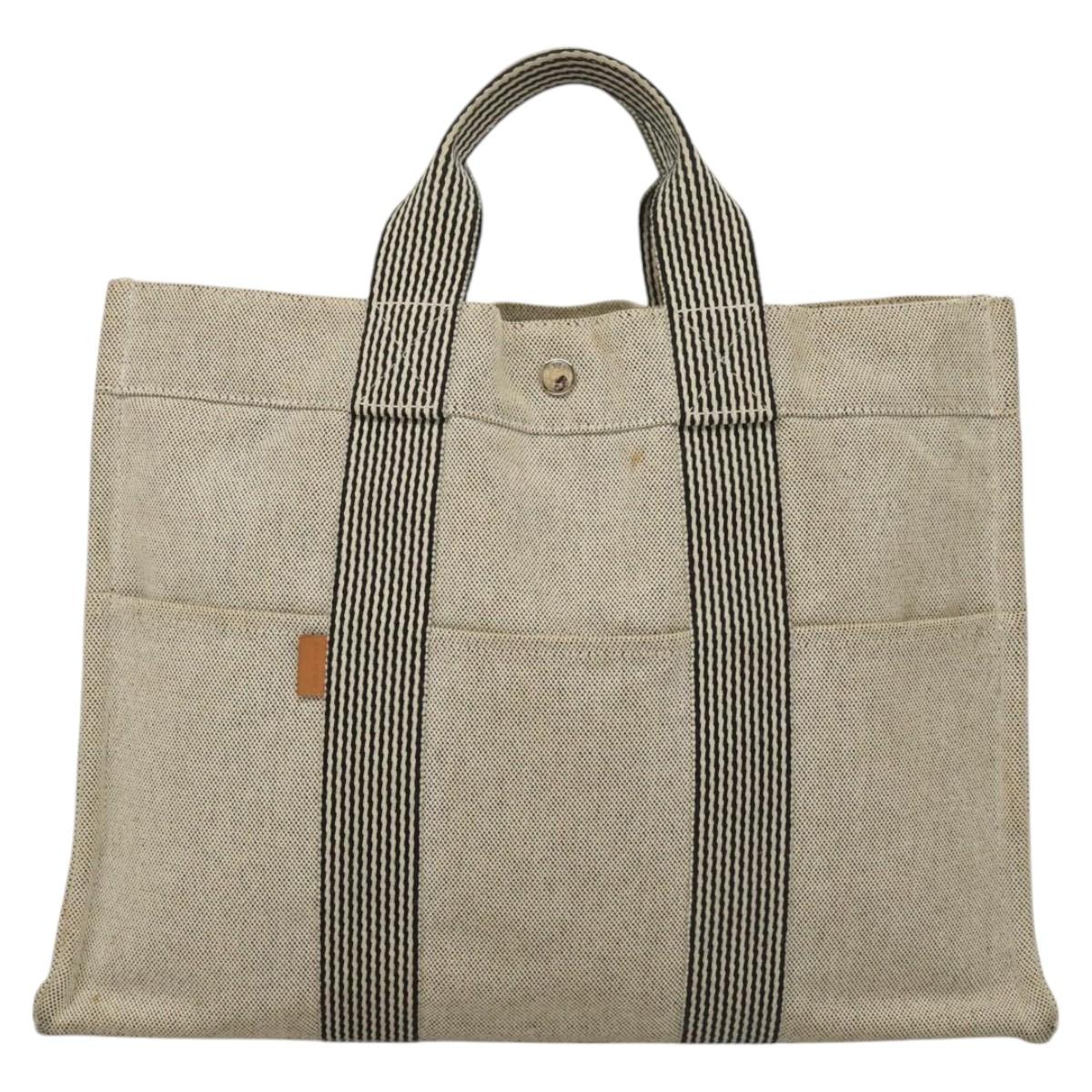 HERMES New Fourre Tout MM Hand Bag Canvas Gray Silver Auth 117285