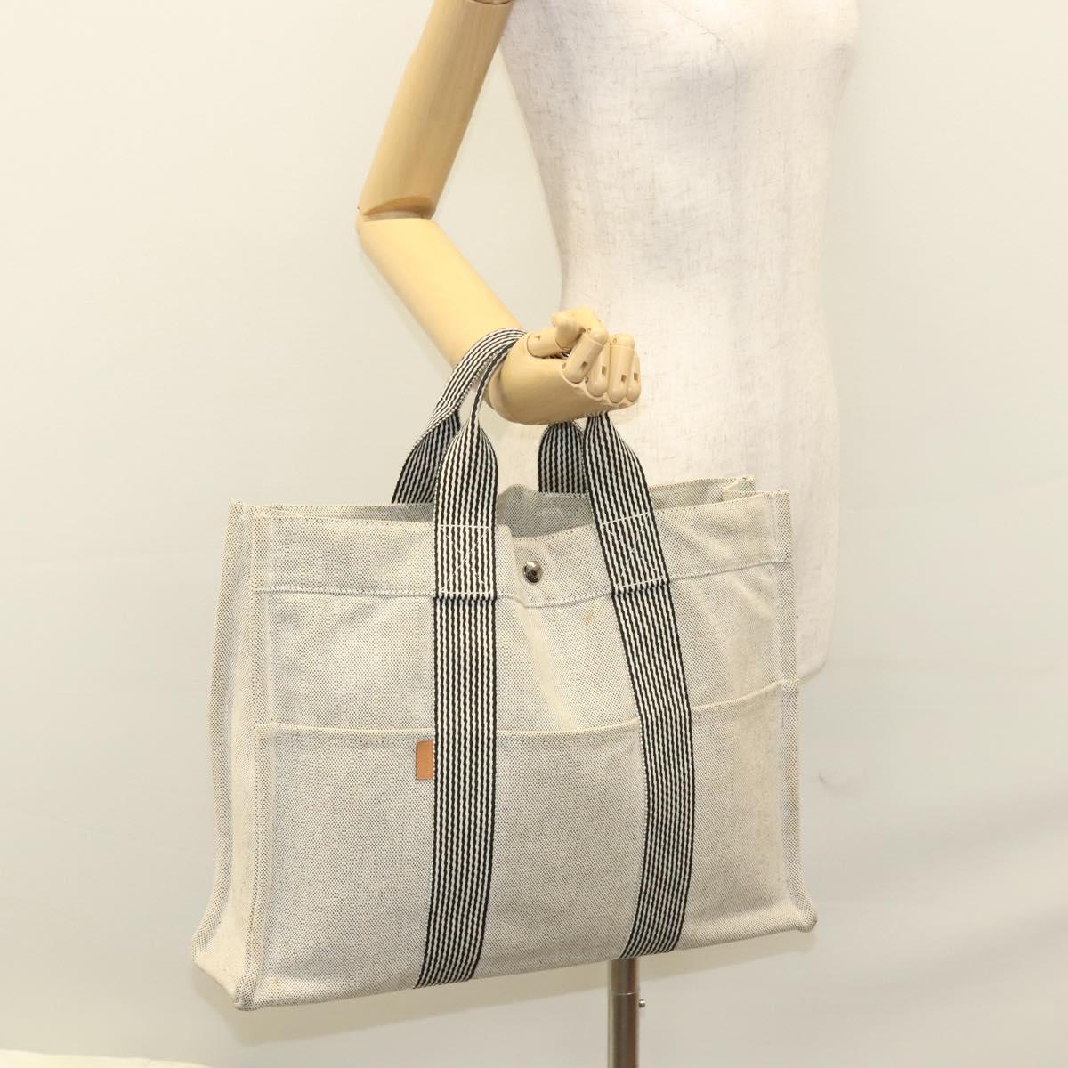 HERMES New Fourre Tout MM Hand Bag Canvas Gray Silver Auth 117285